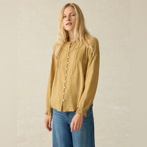 Faherty Lily Top Golden Antique Bronze Button-Up Blouse Size Small